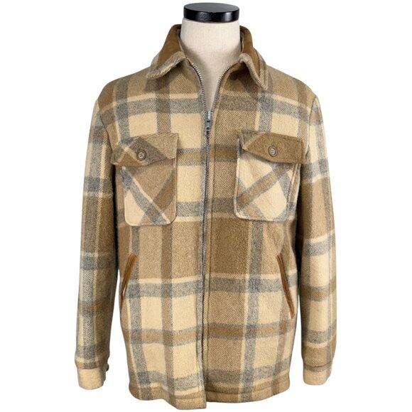 Woolrich Mens Medium Plaid Wool Blend Jacket Talon Zipper Sherpa Lining 70's - Picture 1 of 14